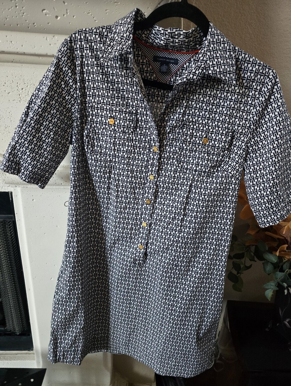 Printed Tommy Hilfiger Shirt Dress in Navy and White Sz.M